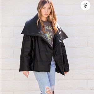 Black Vegan Leather Oversized Wrap Puffer Jacket